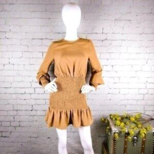 Winter Muse Smocked Jasmine Mini Dress Tan Size 4